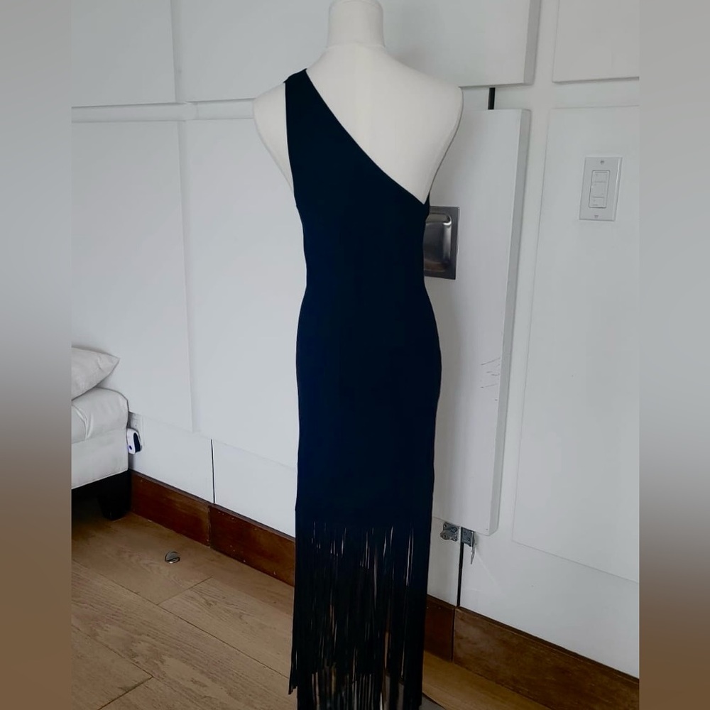 SANDRO ASYMMETRIC FRINGED DRESS (not gold ornament included) size 36 - Picture 3 of 4